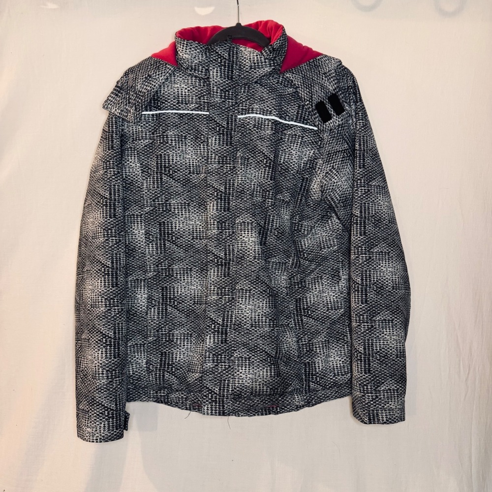 Iceburg Womens Geometric Snakeskin Print Ski Jacket Black White Pink Hooded L